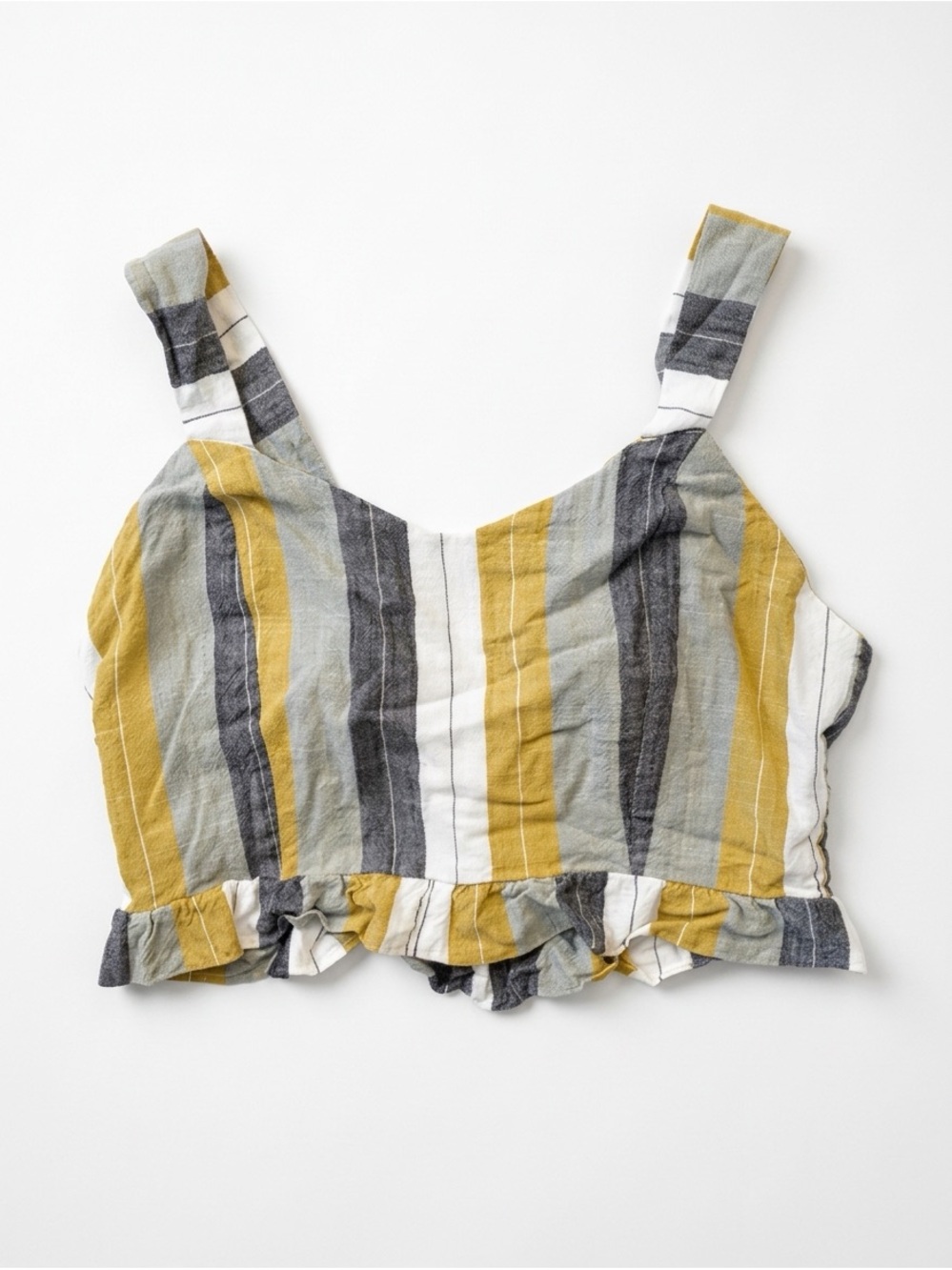 RVCA Key-Vest Striped Crop Tank Top Mustard Yellow Gray S